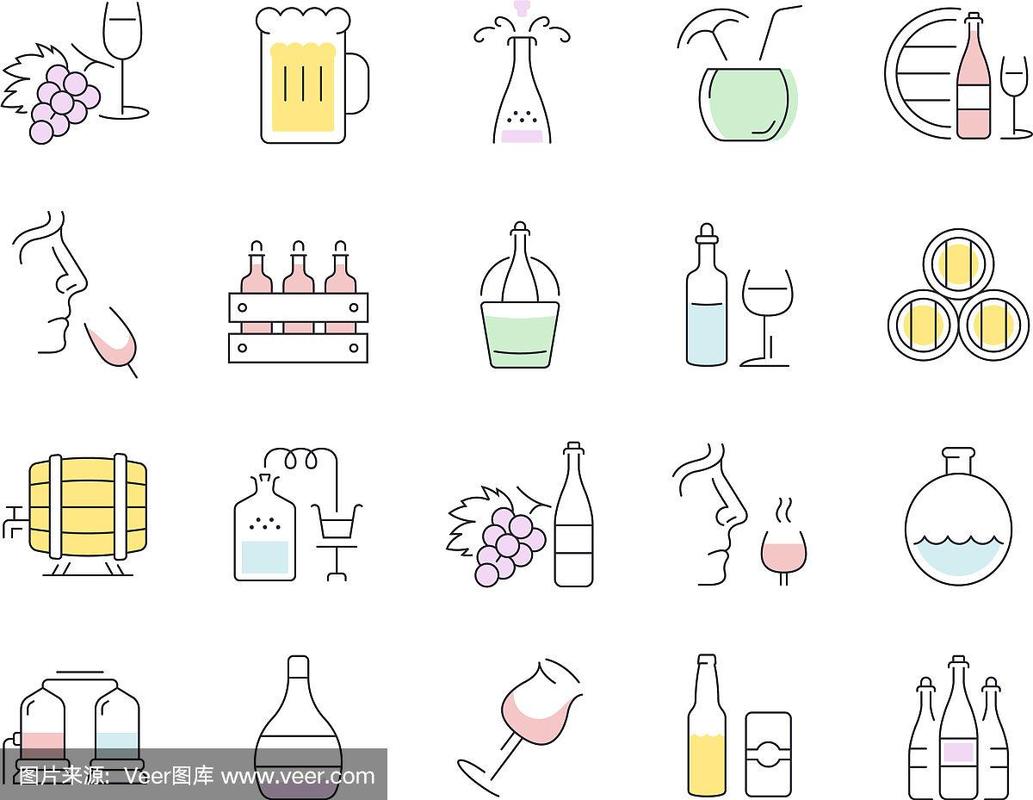 平面設計中的酒精飲料線圖標 極簡主義的現代典范
